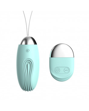 Oeuf vibrant rainuré turquoise USB avec télécommande - TOD-008TUR