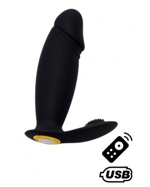 ACHILLE, Mini vibromasseur noir USB, forme pénis avec stimulation clitoridienne, avec télécommande - BQ158BLK