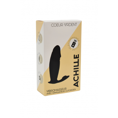 ACHILLE, Mini vibromasseur noir USB, forme pénis avec stimulation clitoridienne, avec télécommande - BQ158BLK