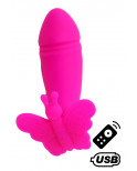 BUTTERFLY, Mini Vibromasseur avec stimulateur clitoridien Papillon rose USB, avec télécommande - BQ162PNK