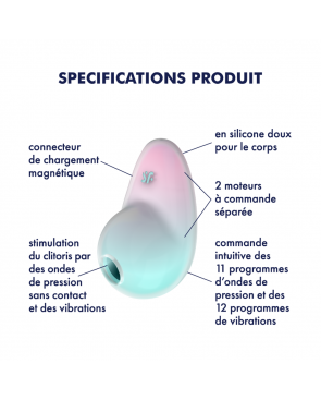 Stimulateur clitoridien par onde de pression sans contact et par vibration USB vert et rose, Pixie Dust Satisfyer - CC597837