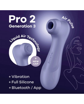 Stimulateur de clitoris 2 embouts Connecté avec technologie Liquid air Pro 2 Generation 3 violet USB Satisfyer - CC597815