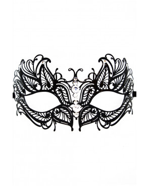 Masque vénitien Greta rigide noir avec strass  -  HMJ-005BK