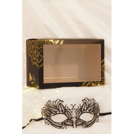 Masque vénitien Greta rigide noir avec strass  -  HMJ-005BK