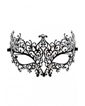 Masque vénitien Chiara rigide noir avec strass  - HMJ-016BK