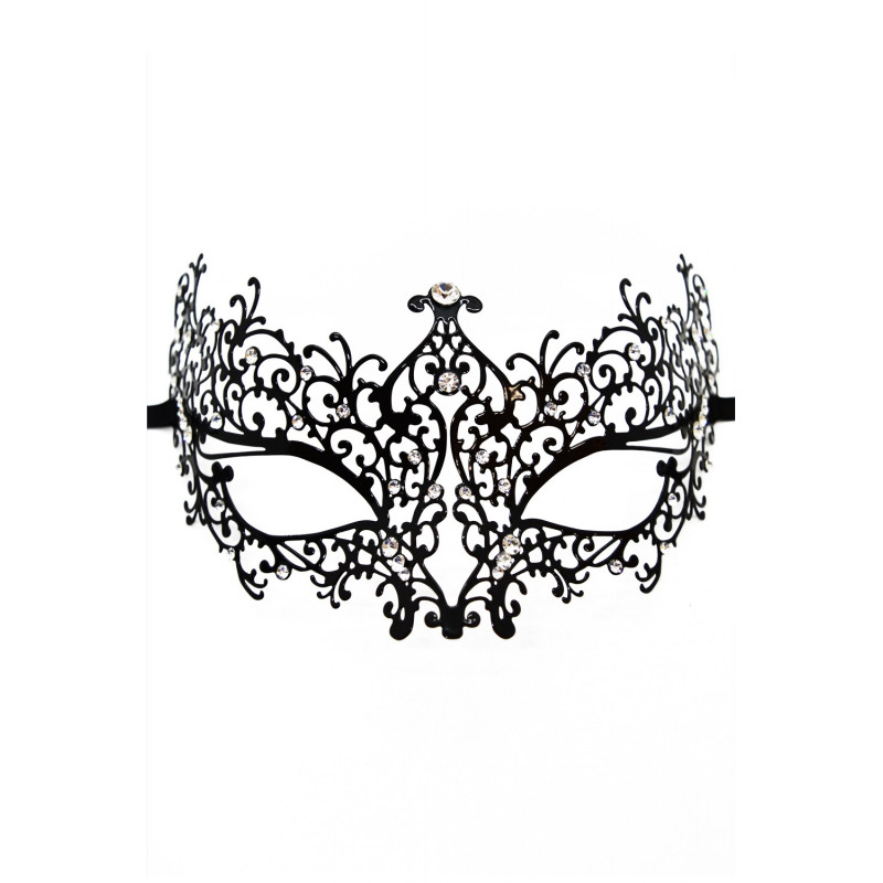 Masque vénitien Chiara rigide noir avec strass  - HMJ-016BK