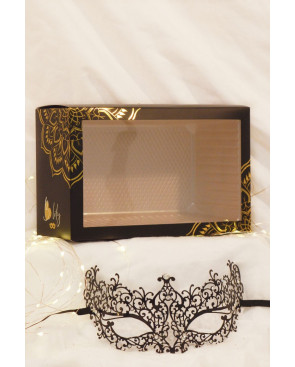 Masque vénitien Chiara rigide noir avec strass  - HMJ-016BK