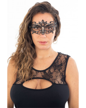 Masque vénitien Asia rigide noir avec strass - HMJ-028BK