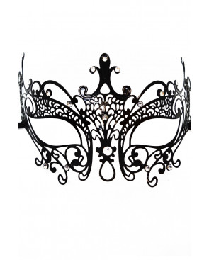 Masque vénitien Lucia rigide noir  avec strass  - HMJ-030BK