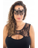 Masque vénitien Lucia rigide noir  avec strass  - HMJ-030BK
