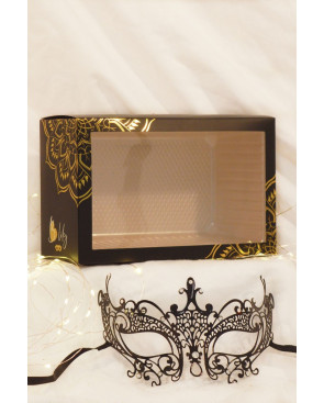 Masque vénitien Lucia rigide noir  avec strass  - HMJ-030BK