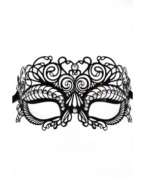 Masque vénitien Giulia rigide noir avec strass  - HMJ-035BK