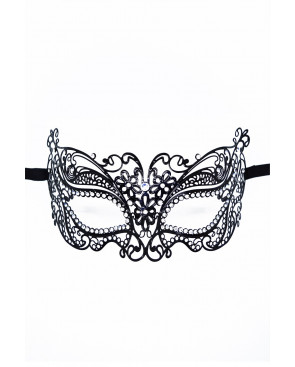 Masque vénitien Alba rigide noir avec strass  - HMJ-039BK