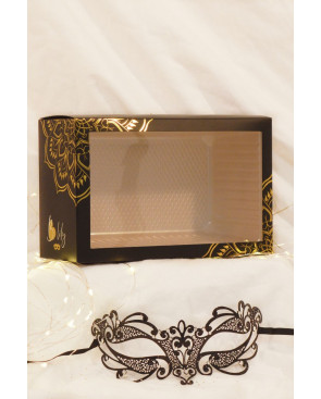 Masque vénitien Gaia rigide noir avec strass - HMJ-061BK