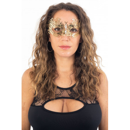 Masque vénitien Greta rigide doré avec strass - HMJ-005B