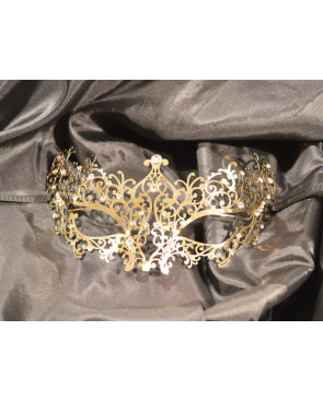 Masque vénitien Chiara rigide doré avec strass - HMJ-016B