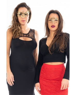 Masque vénitien Chiara rigide doré avec strass - HMJ-016B