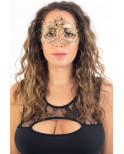Masque vénitien Ornella rigide doré avec strass - HMJ-031B