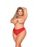 Tanga rouge  grande taille, ouvert à l'entrejambe - DG1468XRED