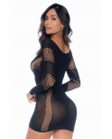 Robe manches longues en résille noire - MAL1117BLK