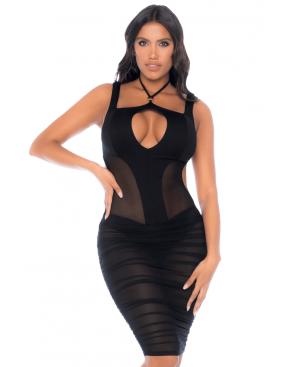 Robe noire semi transparente dos nu - MAL40014BLK