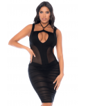 Robe noire semi transparente dos nu - MAL40014BLK
