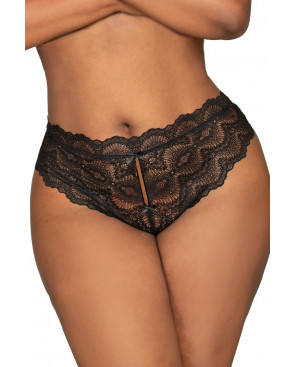 Tanga noir ouvert à l'entrejambe grande taille - DG1468XBLK