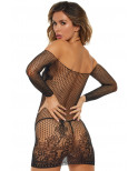 Robe résille fantaisie noire avec manches - REN7105-BLK