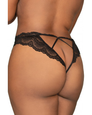 Tanga noir ouvert à l'entrejambe grande taille - DG1468XBLK