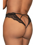 Tanga noir ouvert à l'entrejambe grande taille - DG1468XBLK