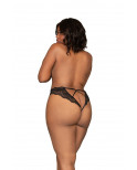 Tanga noir ouvert à l'entrejambe grande taille - DG1468XBLK