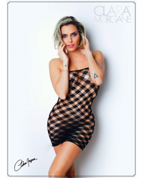 Mini Robe noire, résille avec  motif damier - Le Numéro 2 - Collection Robe - CM97002