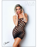 Mini Robe noire, résille avec  motif damier - Le Numéro 2 - Collection Robe - CM97002