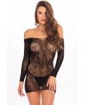 Mini robe noir manche longue transparente - REN7083BLK