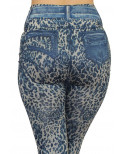 Legging bleu effet jean délavé imprimé léopard - FD1017