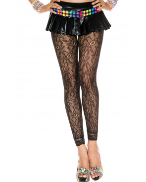 Legging fin noir résille et dentelle motif floral - MH35029BLK
