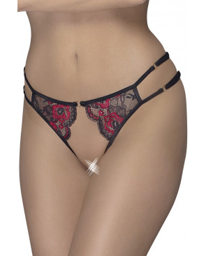 Culotte ouverte en fine dentelle florale rouge et noire - R23221451101