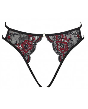 Culotte ouverte en fine dentelle florale rouge et noire - R23221451101