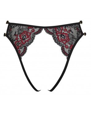 Culotte ouverte en fine dentelle florale rouge et noire - R23221451101
