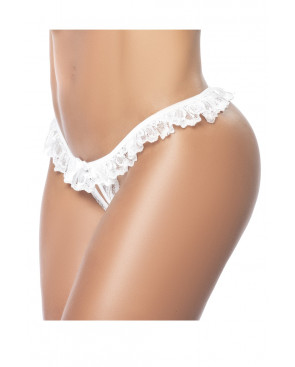Culotte ouverte blanche avec froufrou en dentelle - MAL119WHT