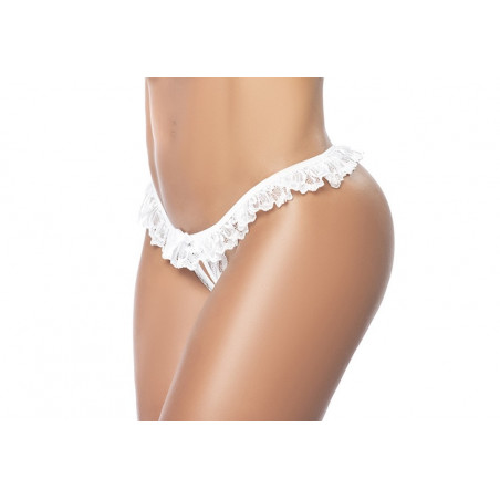 Culotte ouverte blanche avec froufrou en dentelle - MAL119WHT