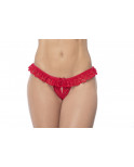 Culotte ouverte rouge avec froufrou en dentelle  - MAL119RED