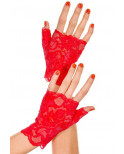 Gants rouges doigts ouverts dentelle florale - ML416RED