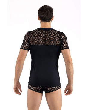 T-shirt noir résille brodée Shinny - LM2407-81BLK