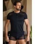 T-shirt noir rayé opaque et transparent - LM2906-81BLK