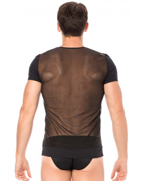T-shirt noir rayé opaque et transparent - LM2906-81BLK
