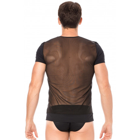 T-shirt noir rayé opaque et transparent - LM2906-81BLK