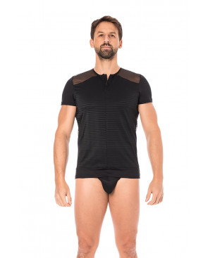 T-shirt noir rayé opaque et transparent - LM2906-81BLK